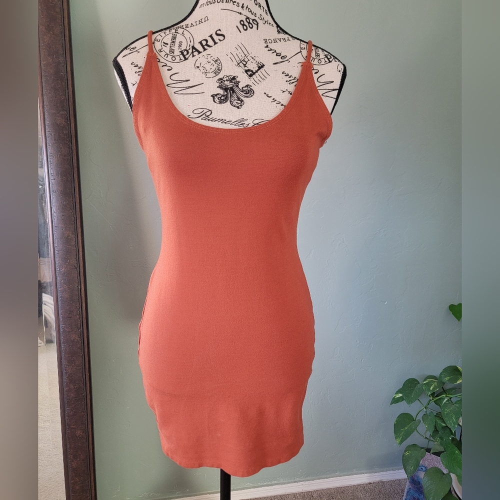 Spaghetti strap dress in small.. burnt orange.  Made by Iris